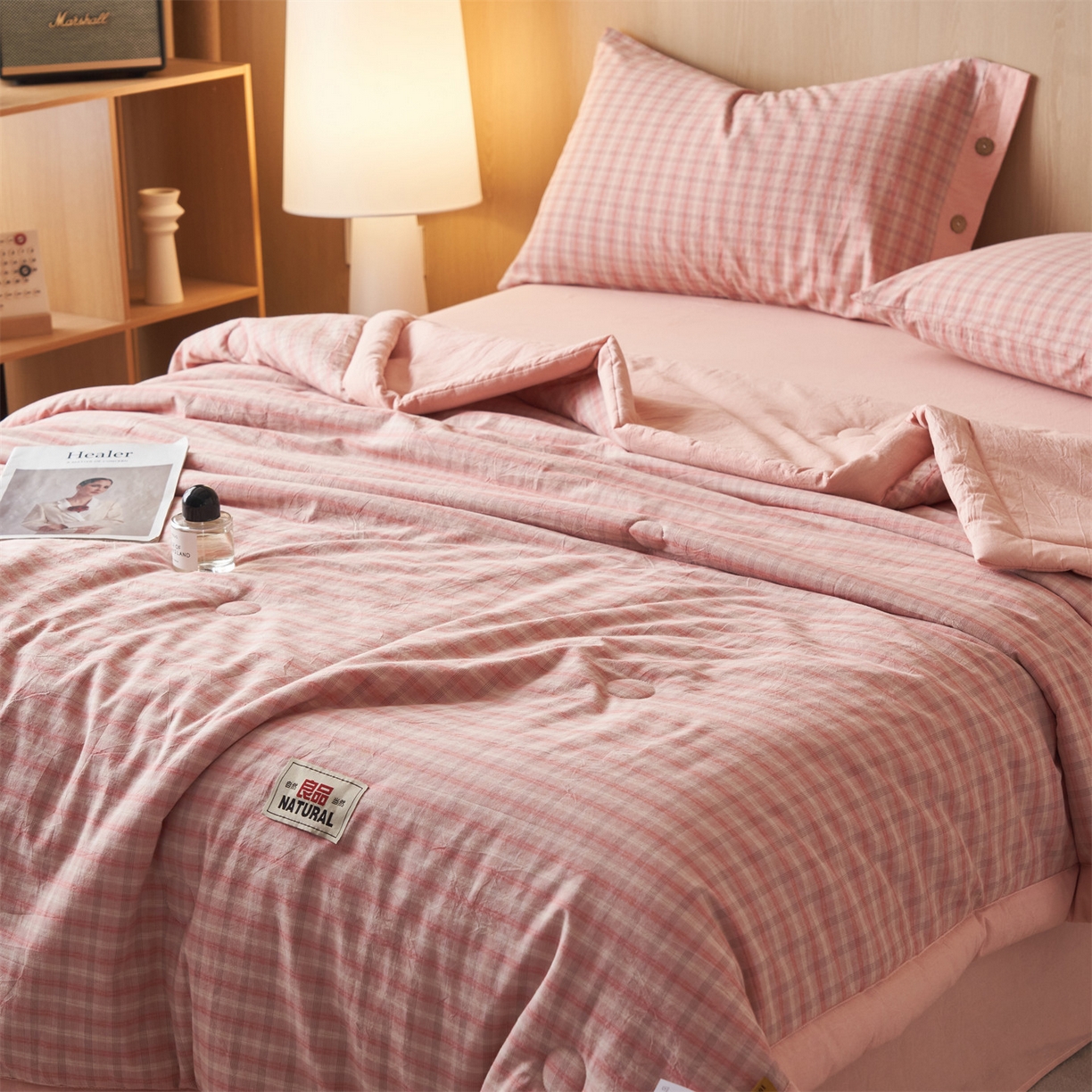 91家纺网 家纺一手货源 找家纺 恬思语家纺 2026春夏新款全棉加密色织棉花夏凉被夏被四件套-美拉德系列 洋气粉