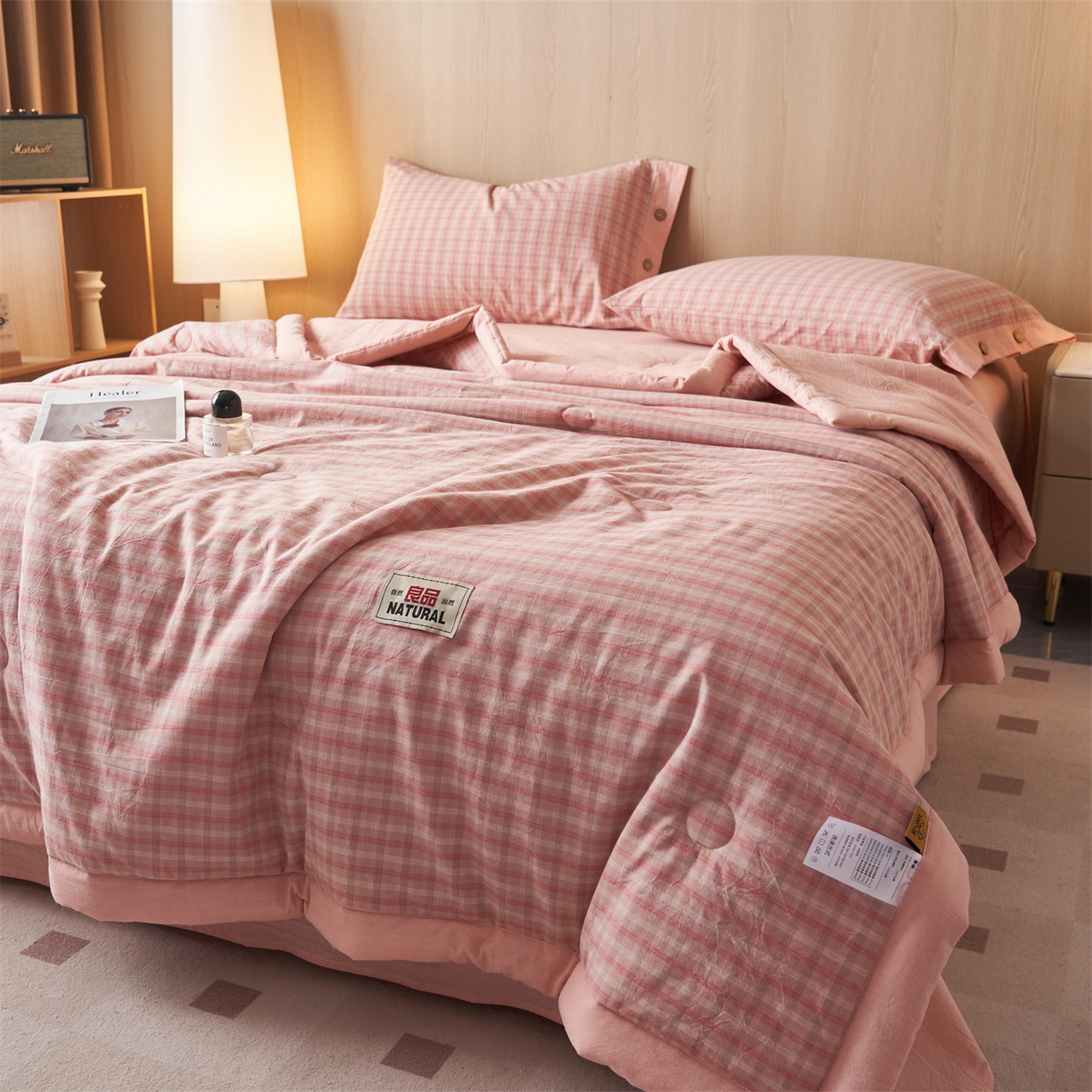 91家纺网 家纺一手货源 找家纺 恬思语家纺 2026春夏新款全棉加密色织棉花夏凉被夏被四件套-美拉德系列 洋气粉