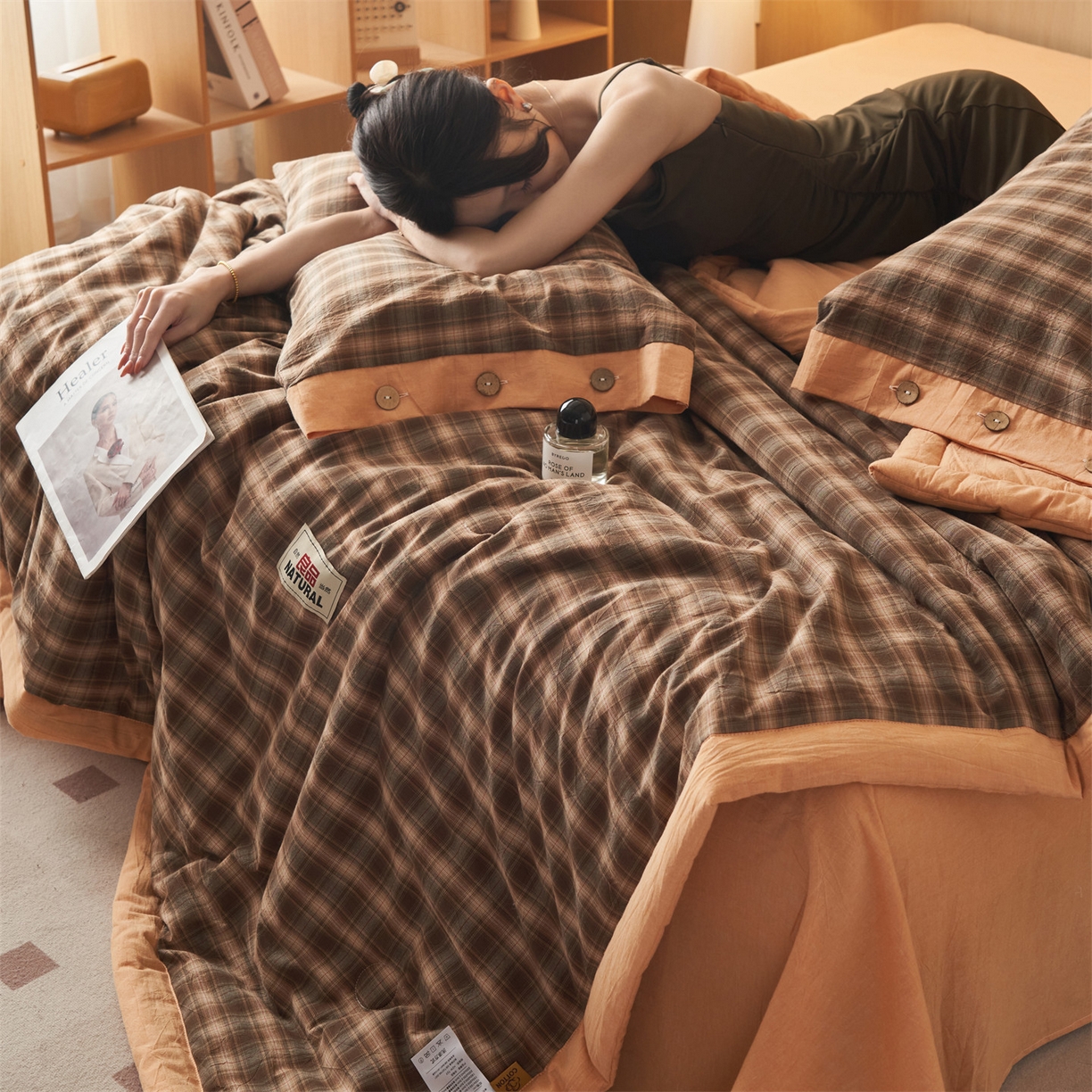 91家纺网 家纺一手货源 找家纺 恬思语家纺 2026春夏新款全棉加密色织棉花夏凉被夏被四件套-美拉德系列 云柚咖