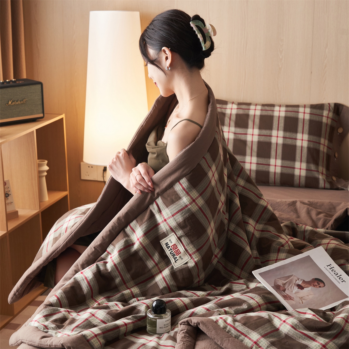 91家纺网 家纺一手货源 找家纺 恬思语家纺 2026春夏新款全棉加密色织棉花夏凉被夏被四件套-美拉德系列 沐槿咖