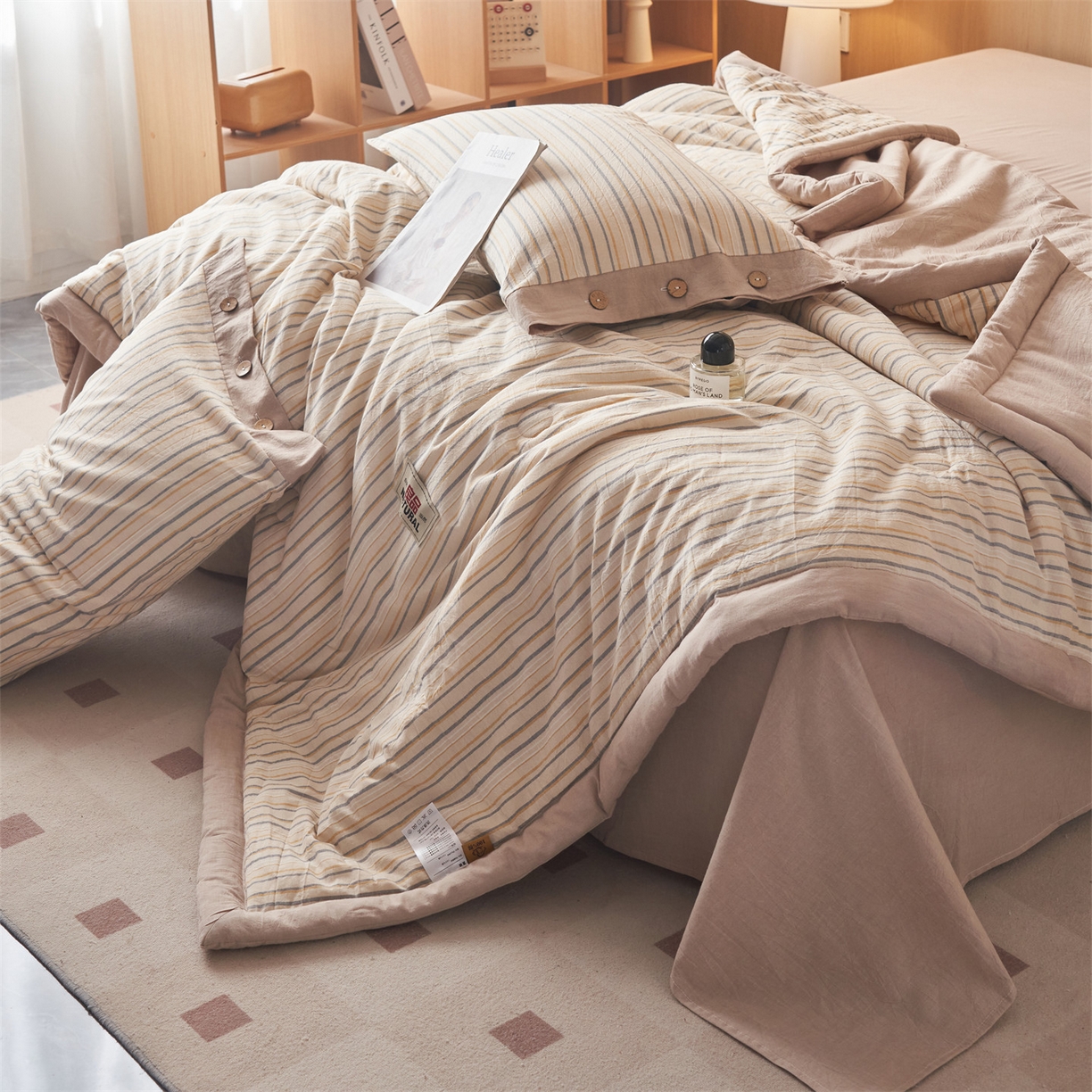 91家纺网 家纺一手货源 找家纺 恬思语家纺 2026春夏新款全棉加密色织棉花夏凉被夏被四件套-美拉德系列 芳华卡