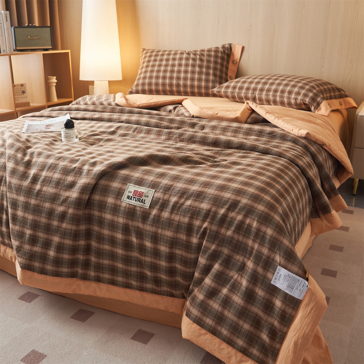 91家纺网 家纺一手货源 找家纺 恬思语家纺 2026春夏新款全棉加密色织棉花夏凉被夏被四件套-美拉德系列 云柚咖