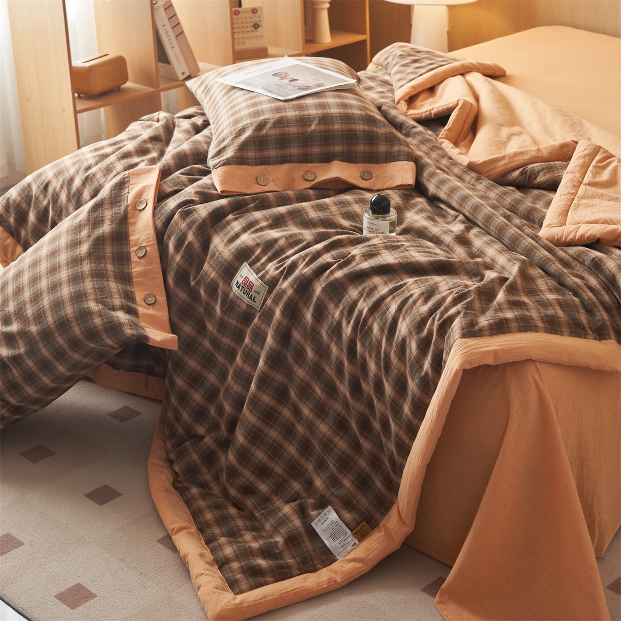 91家纺网 家纺一手货源 找家纺 恬思语家纺 2026春夏新款全棉加密色织棉花夏凉被夏被四件套-美拉德系列 云柚咖