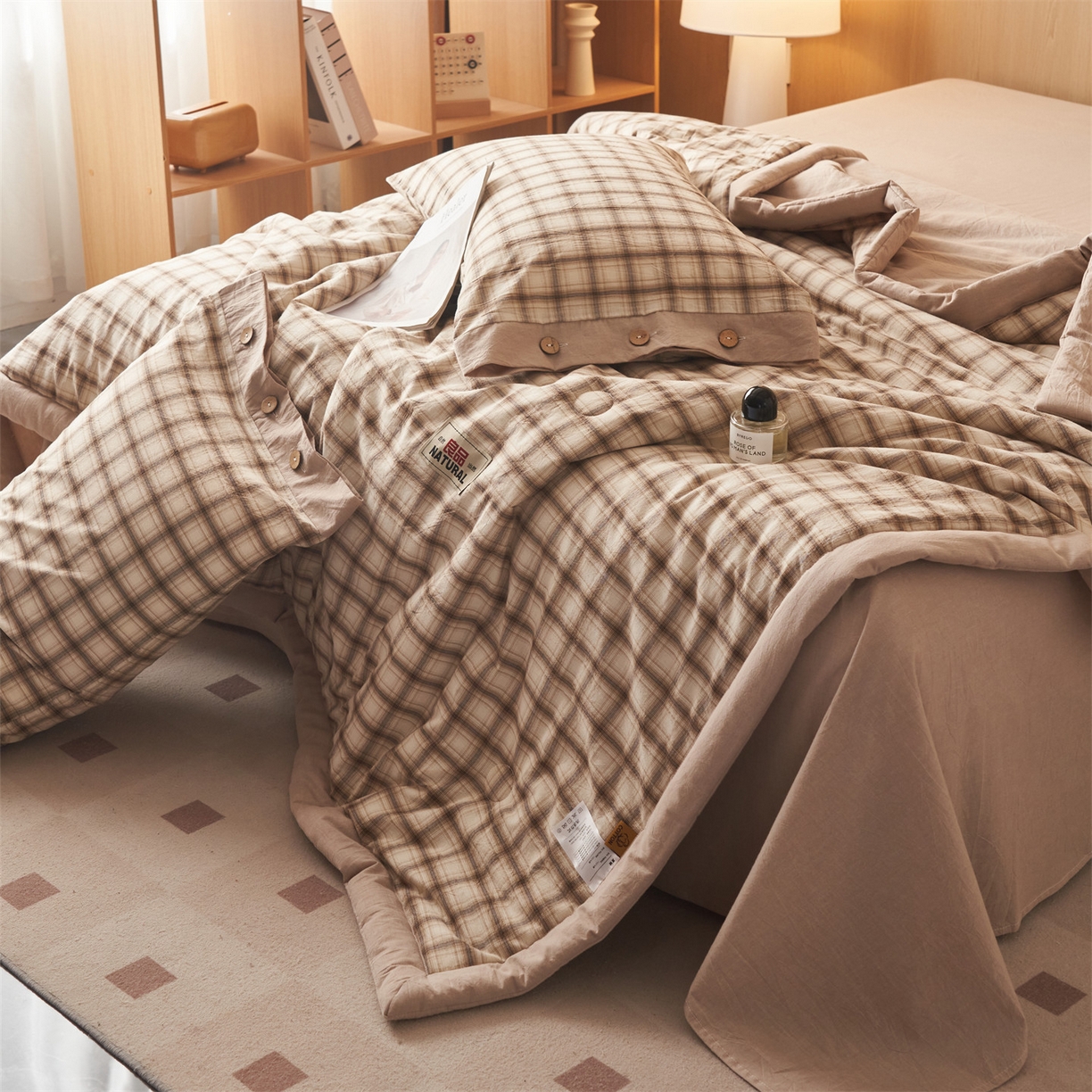 91家纺网 家纺一手货源 找家纺 恬思语家纺 2026春夏新款全棉加密色织棉花夏凉被夏被四件套-美拉德系列 米兰