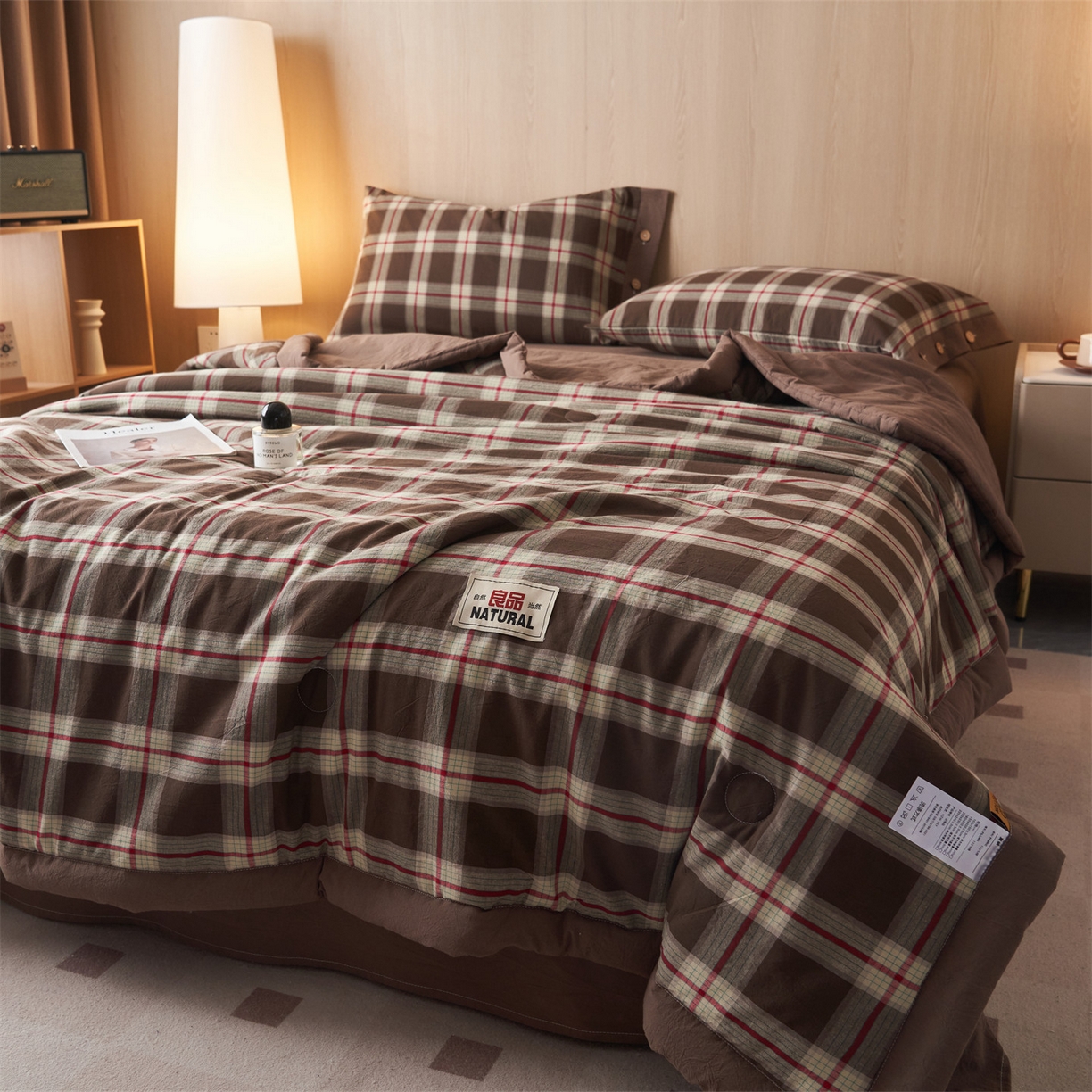 91家纺网 家纺一手货源 找家纺 恬思语家纺 2026春夏新款全棉加密色织棉花夏凉被夏被四件套-美拉德系列 沐槿咖