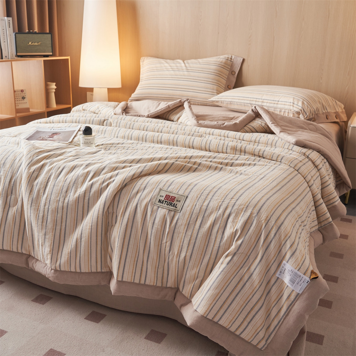 91家纺网 家纺一手货源 找家纺 恬思语家纺 2026春夏新款全棉加密色织棉花夏凉被夏被四件套-美拉德系列 芳华卡