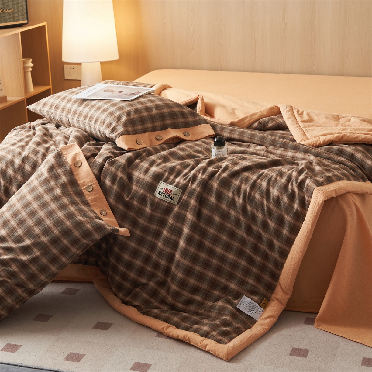 91家纺网 家纺一手货源 找家纺 恬思语家纺 2026春夏新款全棉加密色织棉花夏凉被夏被四件套-美拉德系列 云柚咖