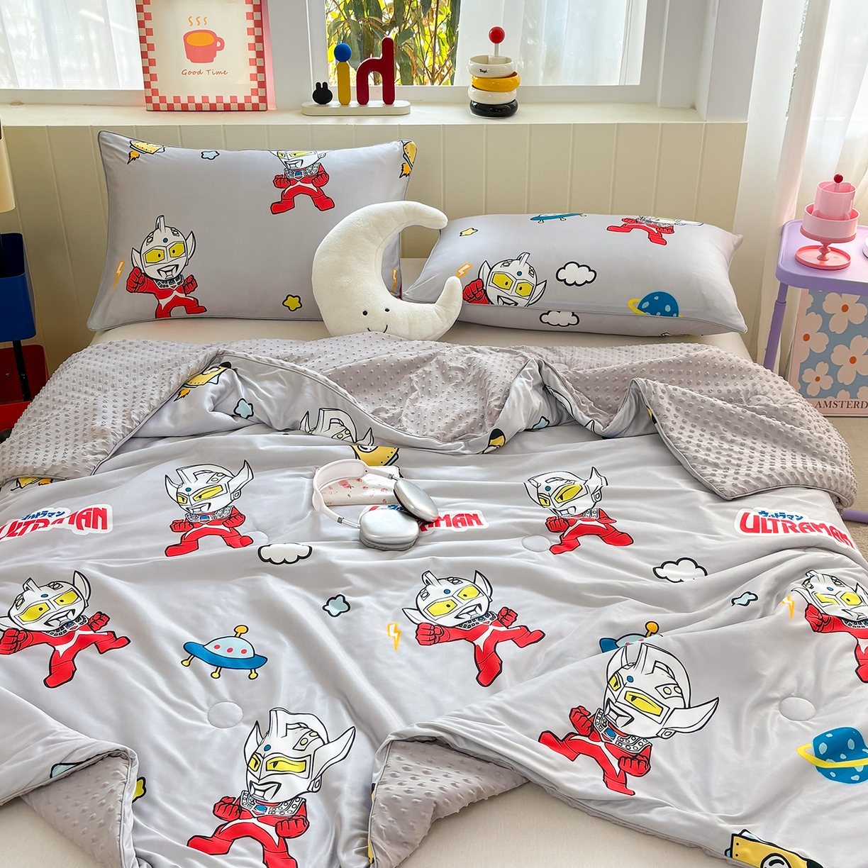 91家纺网 家纺一手货源 找家纺 恒畅 2026新款A类正版授权（含氨）卡通针织棉3D凉感豆豆夏被夏凉被 奥特星际