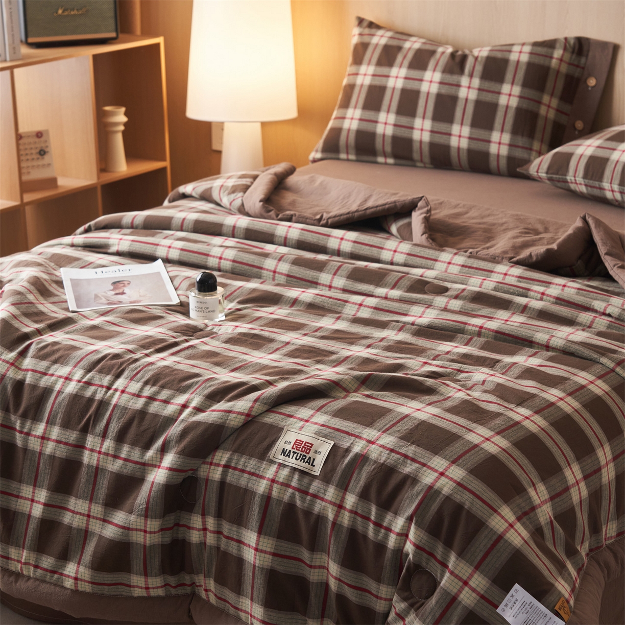 91家纺网 家纺一手货源 找家纺 恬思语家纺 2026春夏新款全棉加密色织棉花夏凉被夏被四件套-美拉德系列 沐槿咖