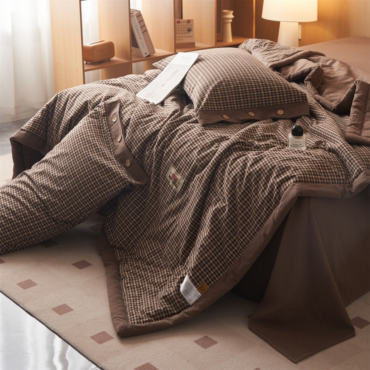 91家纺网 家纺一手货源 找家纺 恬思语家纺 2026春夏新款全棉加密色织棉花夏凉被夏被四件套-美拉德系列 棕小格