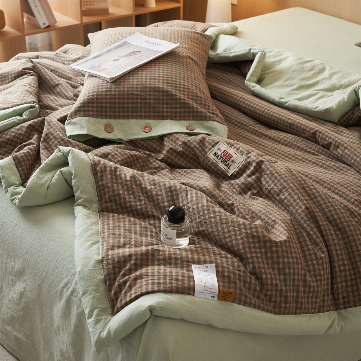 91家纺网 家纺一手货源 找家纺 恬思语家纺 2026春夏新款全棉加密色织棉花夏凉被夏被四件套-美拉德系列 赫本绿