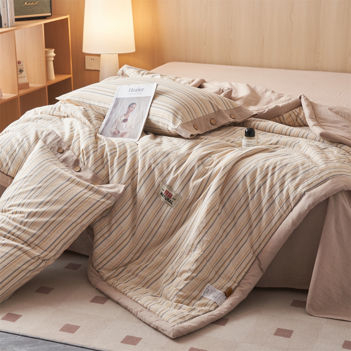 91家纺网 家纺一手货源 找家纺 恬思语家纺 2026春夏新款全棉加密色织棉花夏凉被夏被四件套-美拉德系列 芳华卡