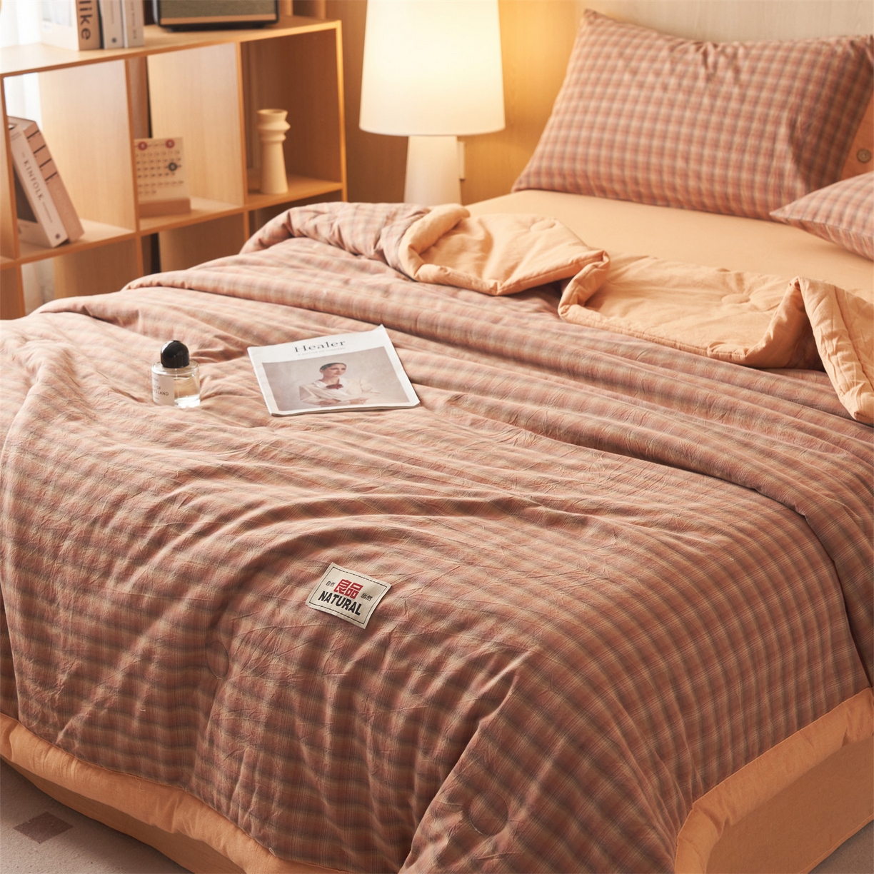 91家纺网 家纺一手货源 找家纺 恬思语家纺 2026春夏新款全棉加密色织棉花夏凉被夏被四件套-美拉德系列 云柚桔