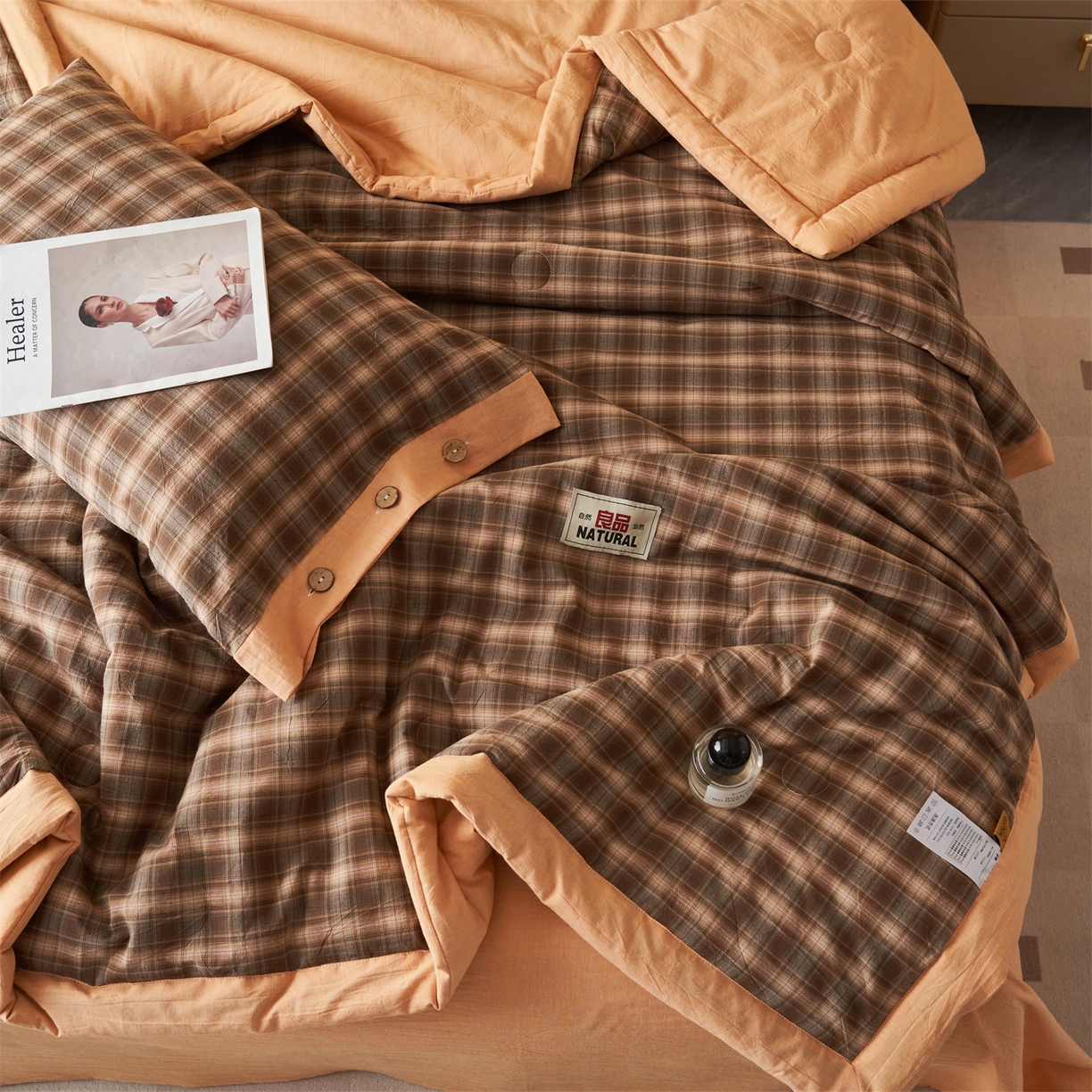 91家纺网 家纺一手货源 找家纺 恬思语家纺 2026春夏新款全棉加密色织棉花夏凉被夏被四件套-美拉德系列 云柚咖