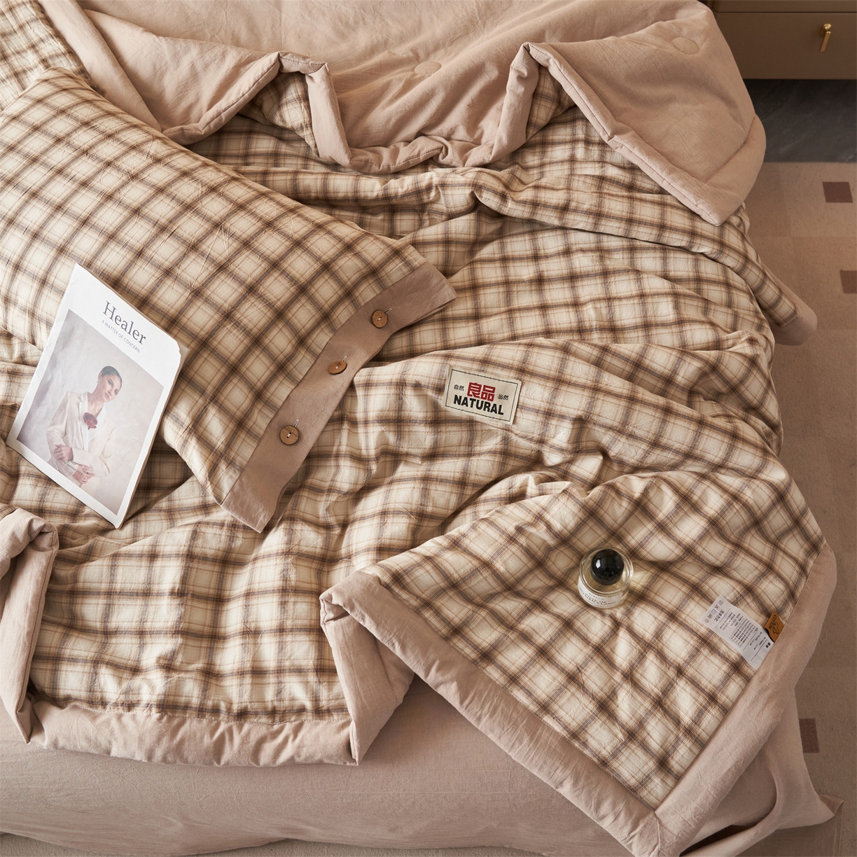 91家纺网 家纺一手货源 找家纺 恬思语家纺 2026春夏新款全棉加密色织棉花夏凉被夏被四件套-美拉德系列 米兰