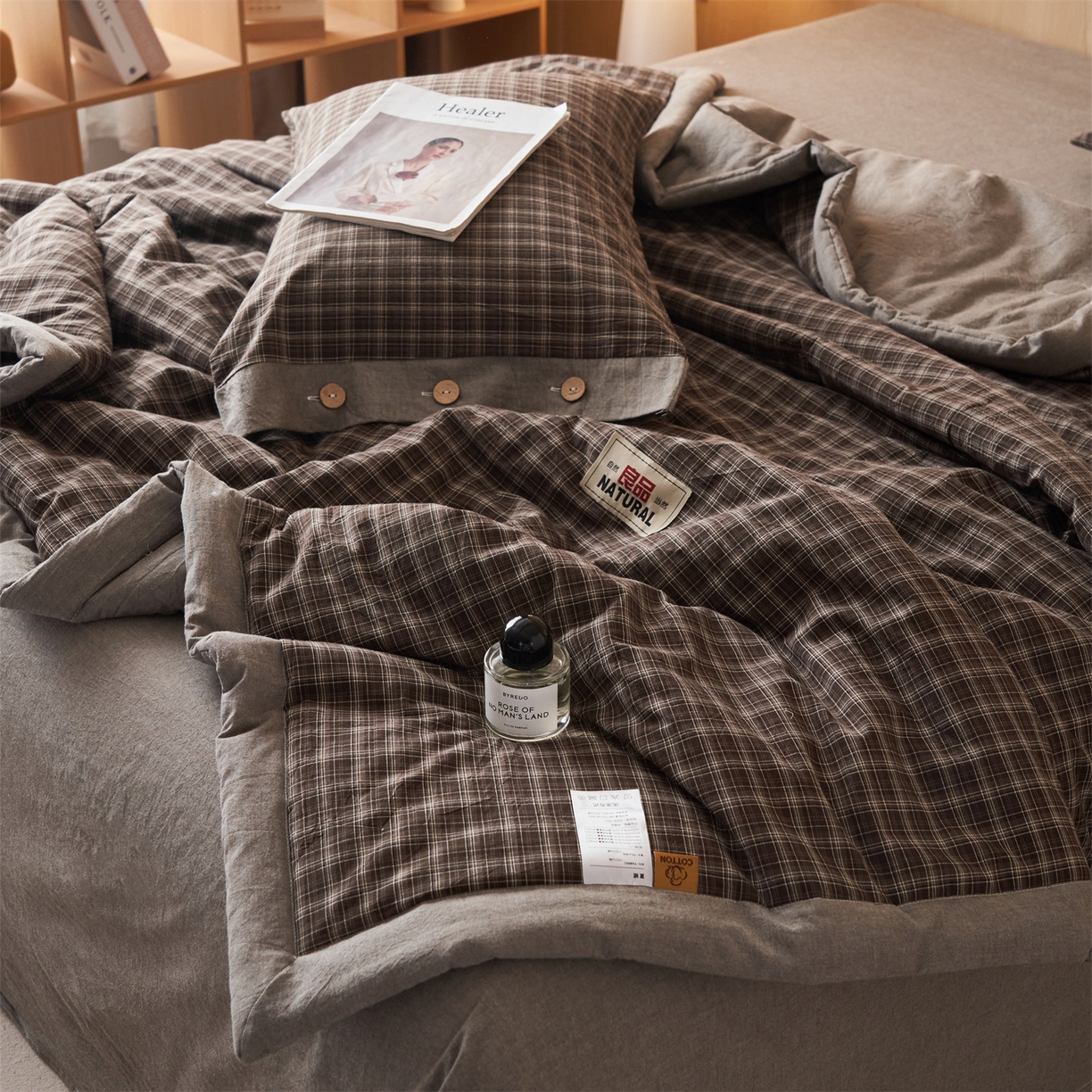 91家纺网 家纺一手货源 找家纺 恬思语家纺 2026春夏新款全棉加密色织棉花夏凉被夏被四件套-美拉德系列 莫奈灰