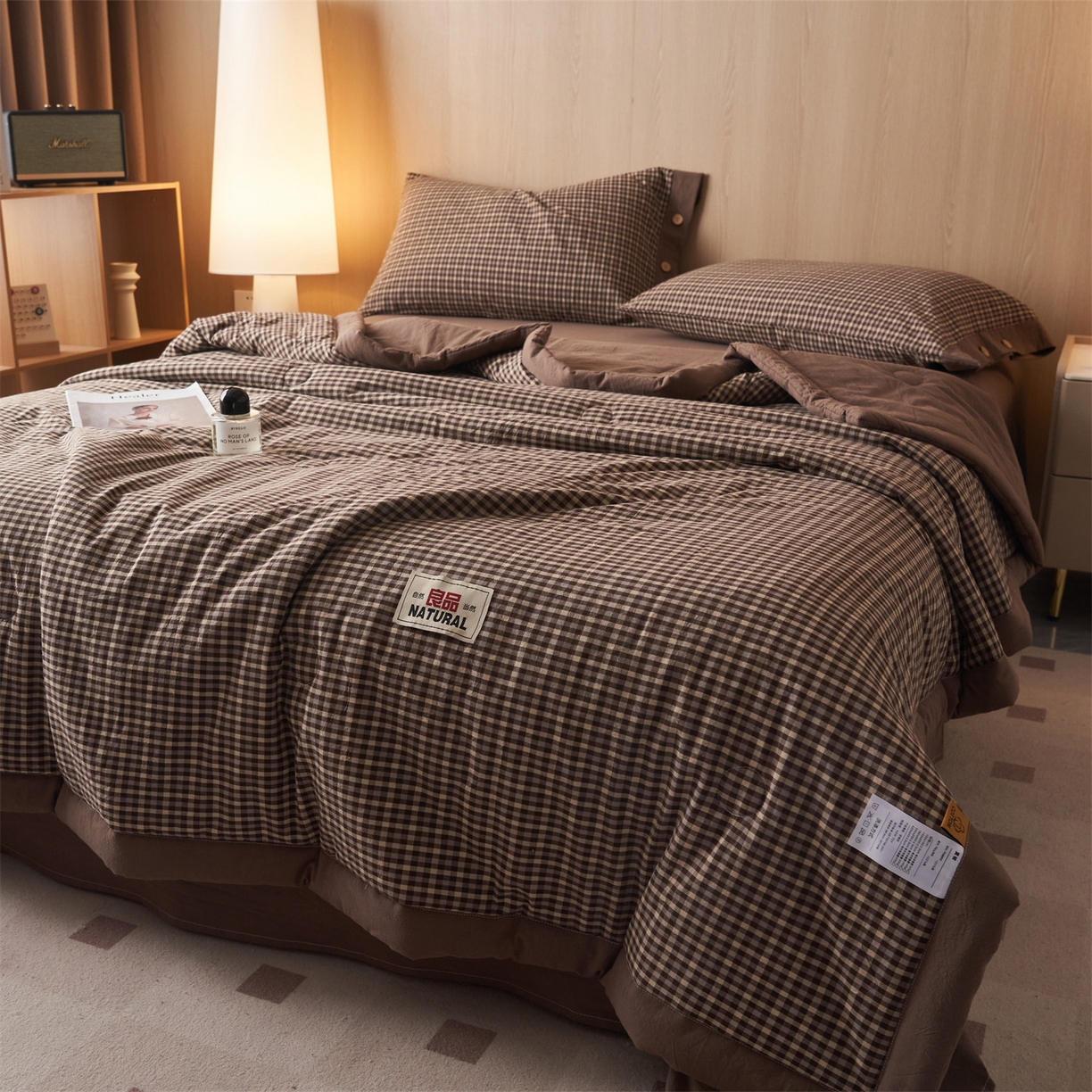 91家纺网 家纺一手货源 找家纺 恬思语家纺 2026春夏新款全棉加密色织棉花夏凉被夏被四件套-美拉德系列 棕小格