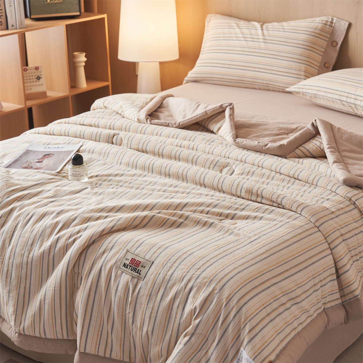 91家纺网 家纺一手货源 找家纺 恬思语家纺 2026春夏新款全棉加密色织棉花夏凉被夏被四件套-美拉德系列 芳华卡