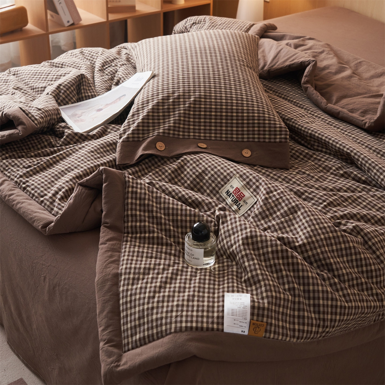 91家纺网 家纺一手货源 找家纺 恬思语家纺 2026春夏新款全棉加密色织棉花夏凉被夏被四件套-美拉德系列 棕小格