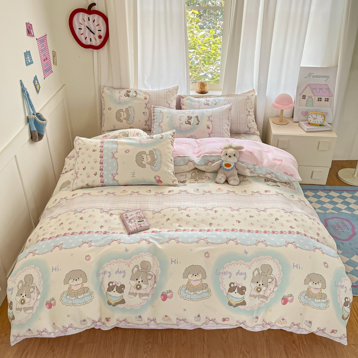 91家纺网 家纺一手货源 找家纺 首尔家纺 2026新款全棉纯棉小清新四件套 甜心可宠