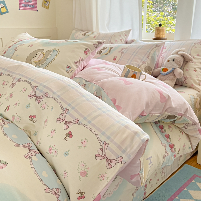 91家纺网 家纺一手货源 找家纺 首尔家纺 2026新款全棉纯棉小清新四件套 甜心可宠