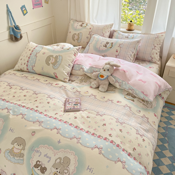 91家纺网 家纺一手货源 找家纺 首尔家纺 2026新款全棉纯棉小清新四件套 甜心可宠