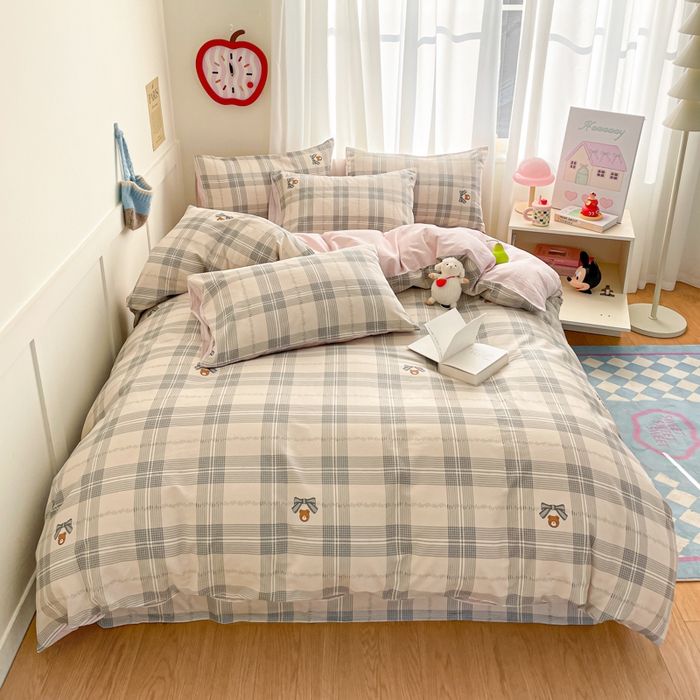 91家纺网 家纺一手货源 找家纺 首尔家纺 2026新款全棉纯棉小清新四件套 比格熊