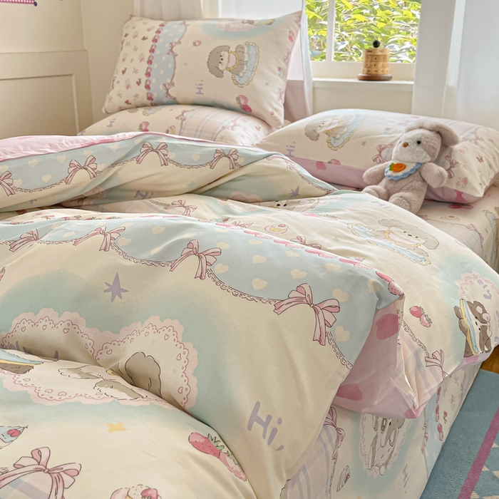 91家纺网 家纺一手货源 找家纺 首尔家纺 2026新款全棉纯棉小清新四件套 甜心可宠