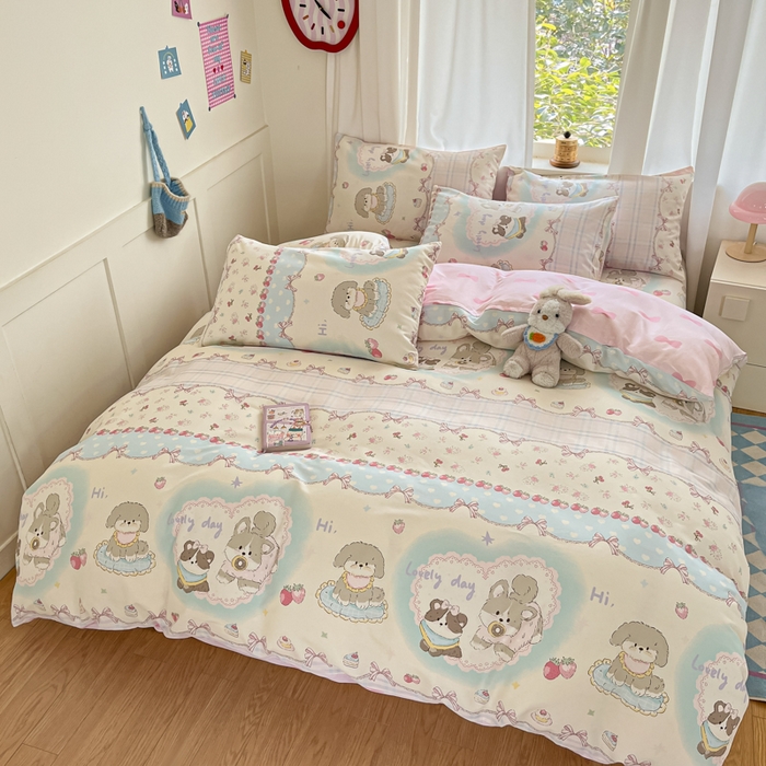 91家纺网 家纺一手货源 找家纺 首尔家纺 2026新款全棉纯棉小清新四件套 甜心可宠