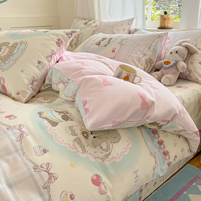 91家纺网 家纺一手货源 找家纺 首尔家纺 2026新款全棉纯棉小清新四件套 甜心可宠