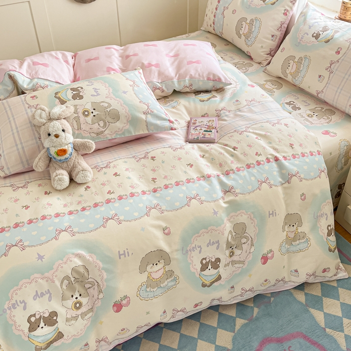 91家纺网 家纺一手货源 找家纺 首尔家纺 2026新款全棉纯棉小清新四件套 甜心可宠