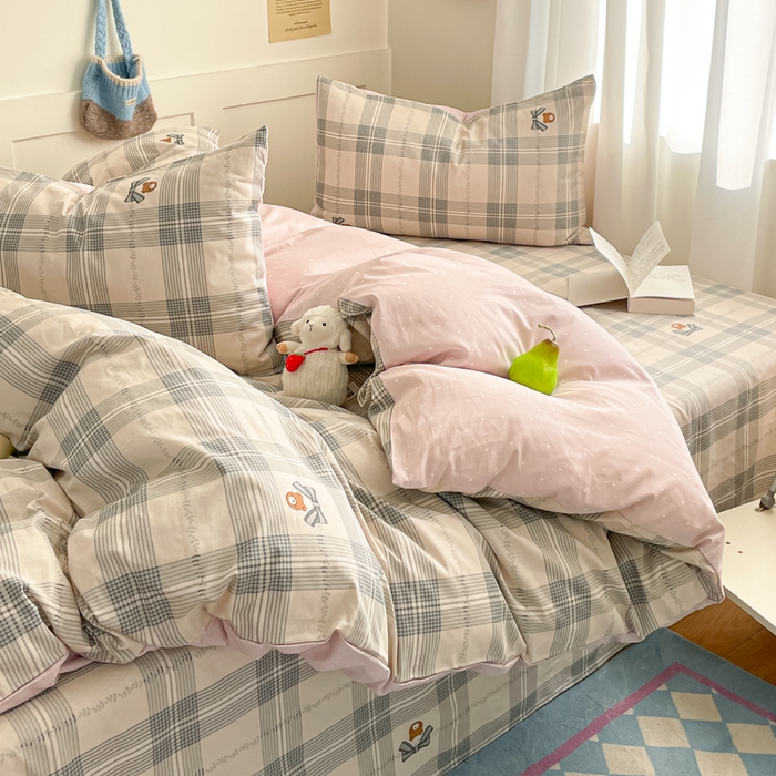 91家纺网 家纺一手货源 找家纺 首尔家纺 2026新款全棉纯棉小清新四件套 比格熊