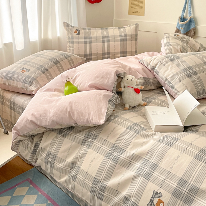 91家纺网 家纺一手货源 找家纺 首尔家纺 2026新款全棉纯棉小清新四件套 比格熊