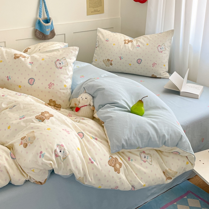 91家纺网 家纺一手货源 找家纺 首尔家纺 2026新款全棉纯棉小清新四件套 芋泥小狗