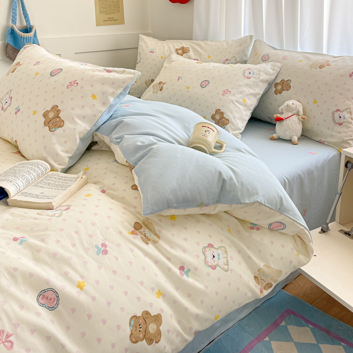 91家纺网 家纺一手货源 找家纺 首尔家纺 2026新款全棉纯棉小清新四件套 芋泥小狗