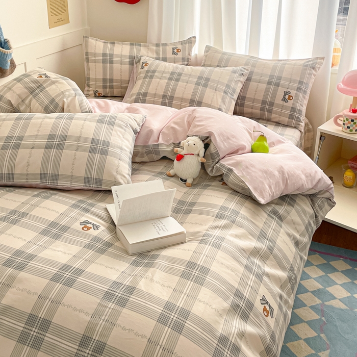 91家纺网 家纺一手货源 找家纺 首尔家纺 2026新款全棉纯棉小清新四件套 比格熊