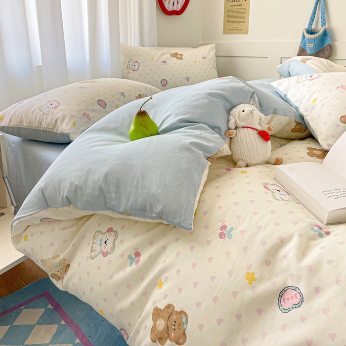 91家纺网 家纺一手货源 找家纺 首尔家纺 2026新款全棉纯棉小清新四件套 芋泥小狗