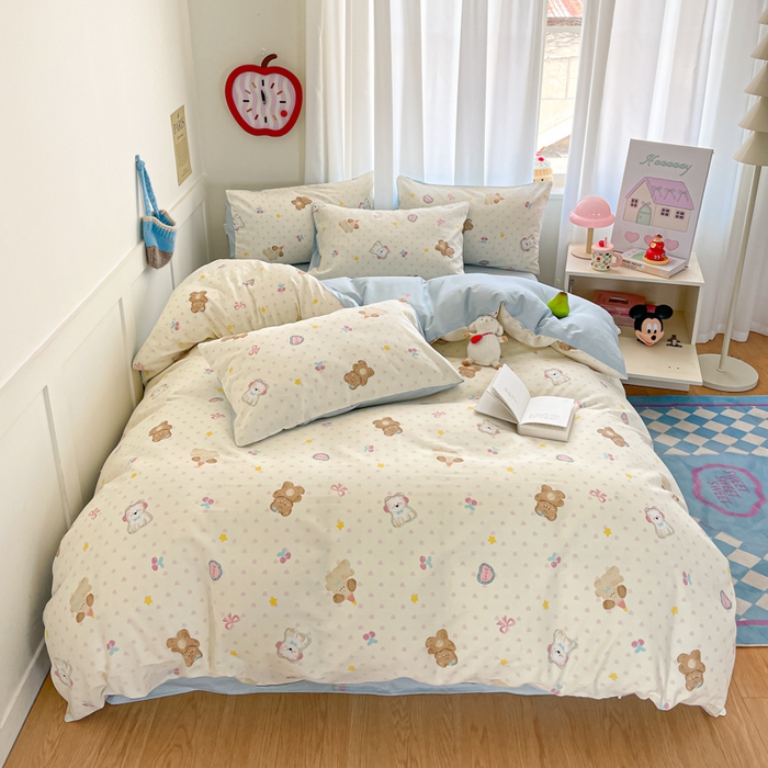 91家纺网 家纺一手货源 找家纺 首尔家纺 2026新款全棉纯棉小清新四件套 芋泥小狗