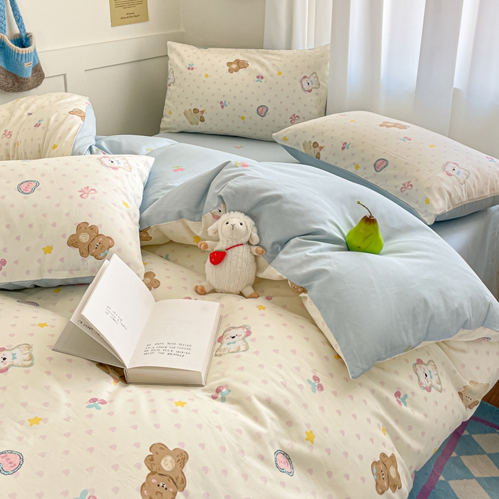 91家纺网 家纺一手货源 找家纺 首尔家纺 2026新款全棉纯棉小清新四件套 芋泥小狗