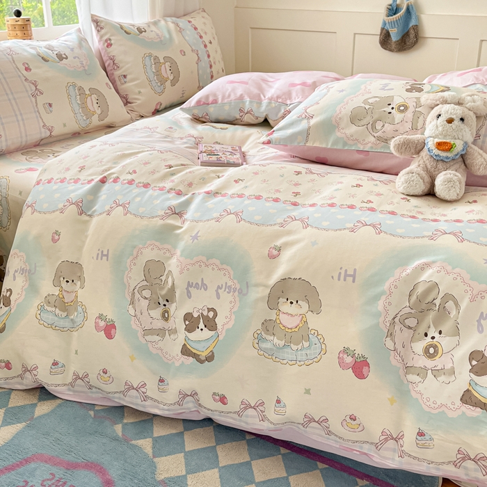 91家纺网 家纺一手货源 找家纺 首尔家纺 2026新款全棉纯棉小清新四件套 甜心可宠