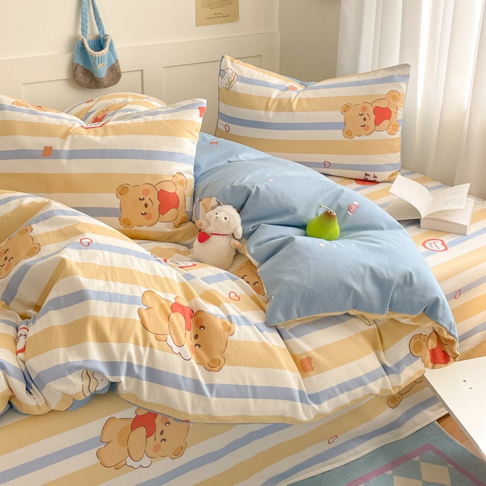 91家纺网 家纺一手货源 找家纺 首尔家纺 2026新款全棉纯棉小清新四件套 小熊哈尼