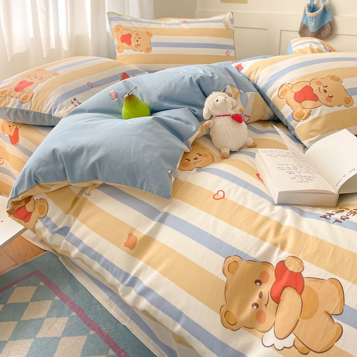 91家纺网 家纺一手货源 找家纺 首尔家纺 2026新款全棉纯棉小清新四件套 小熊哈尼