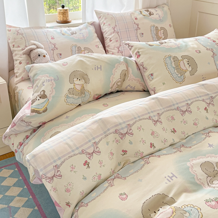 91家纺网 家纺一手货源 找家纺 首尔家纺 2026新款全棉纯棉小清新四件套 甜心可宠