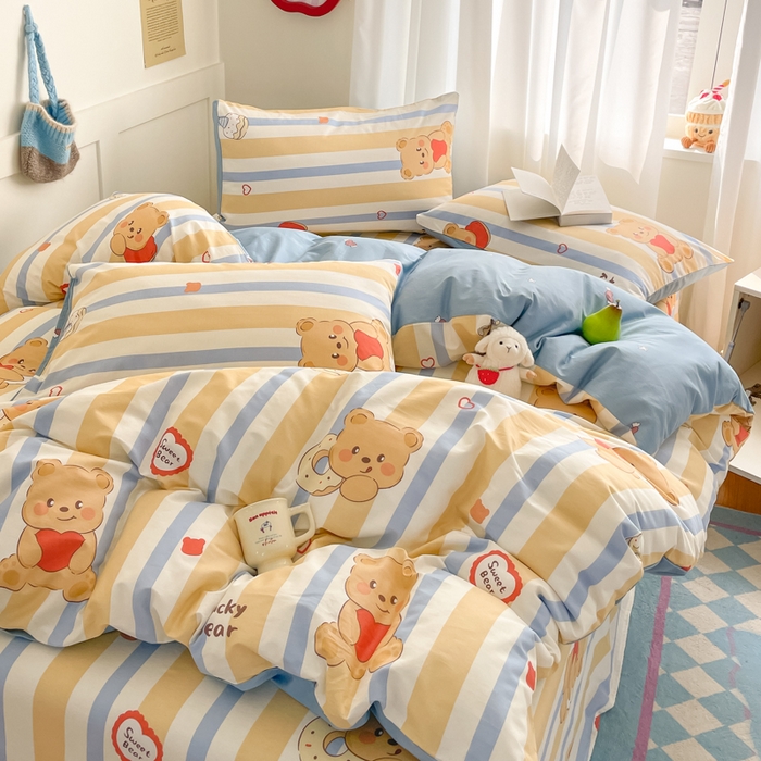 91家纺网 家纺一手货源 找家纺 首尔家纺 2026新款全棉纯棉小清新四件套 小熊哈尼