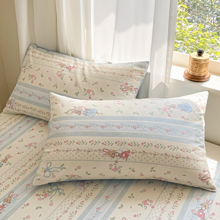 91家纺网 家纺一手货源 找家纺 首尔家纺 2026新款全棉纯棉小清新四件套 玫瑰兔语