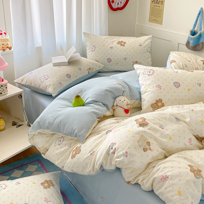 91家纺网 家纺一手货源 找家纺 首尔家纺 2026新款全棉纯棉小清新四件套 芋泥小狗