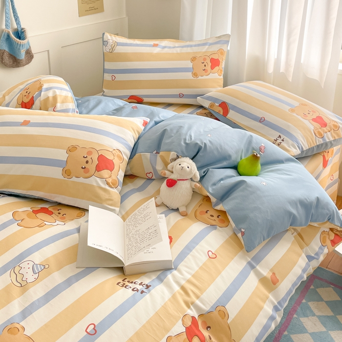 91家纺网 家纺一手货源 找家纺 首尔家纺 2026新款全棉纯棉小清新四件套 小熊哈尼