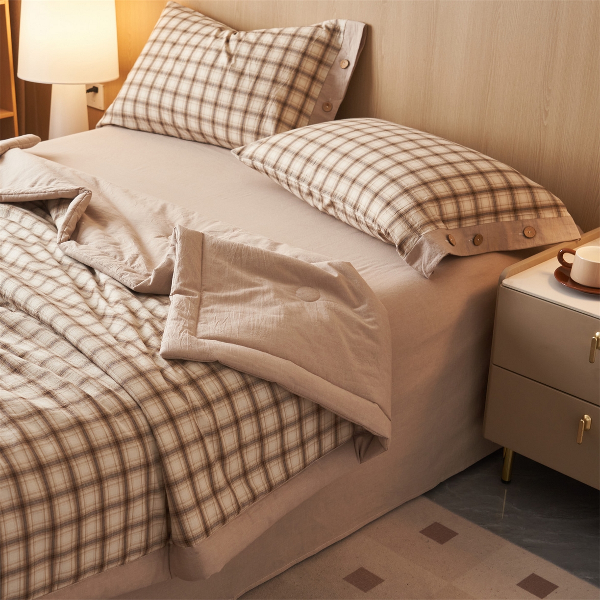 91家纺网 家纺一手货源 找家纺 恬思语家纺 2026春夏新款全棉加密色织棉花夏凉被夏被四件套-美拉德系列 米兰