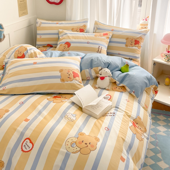 91家纺网 家纺一手货源 找家纺 首尔家纺 2026新款全棉纯棉小清新四件套 小熊哈尼