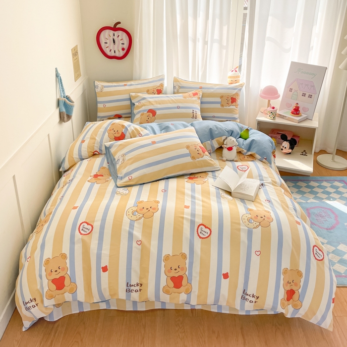 91家纺网 家纺一手货源 找家纺 首尔家纺 2026新款全棉纯棉小清新四件套 小熊哈尼